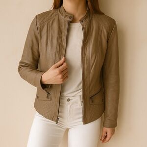 Bernardo Brown Zipper Leather Jacket Size Large